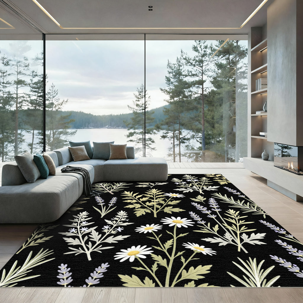 Botanical Herb Garden on Black Rug