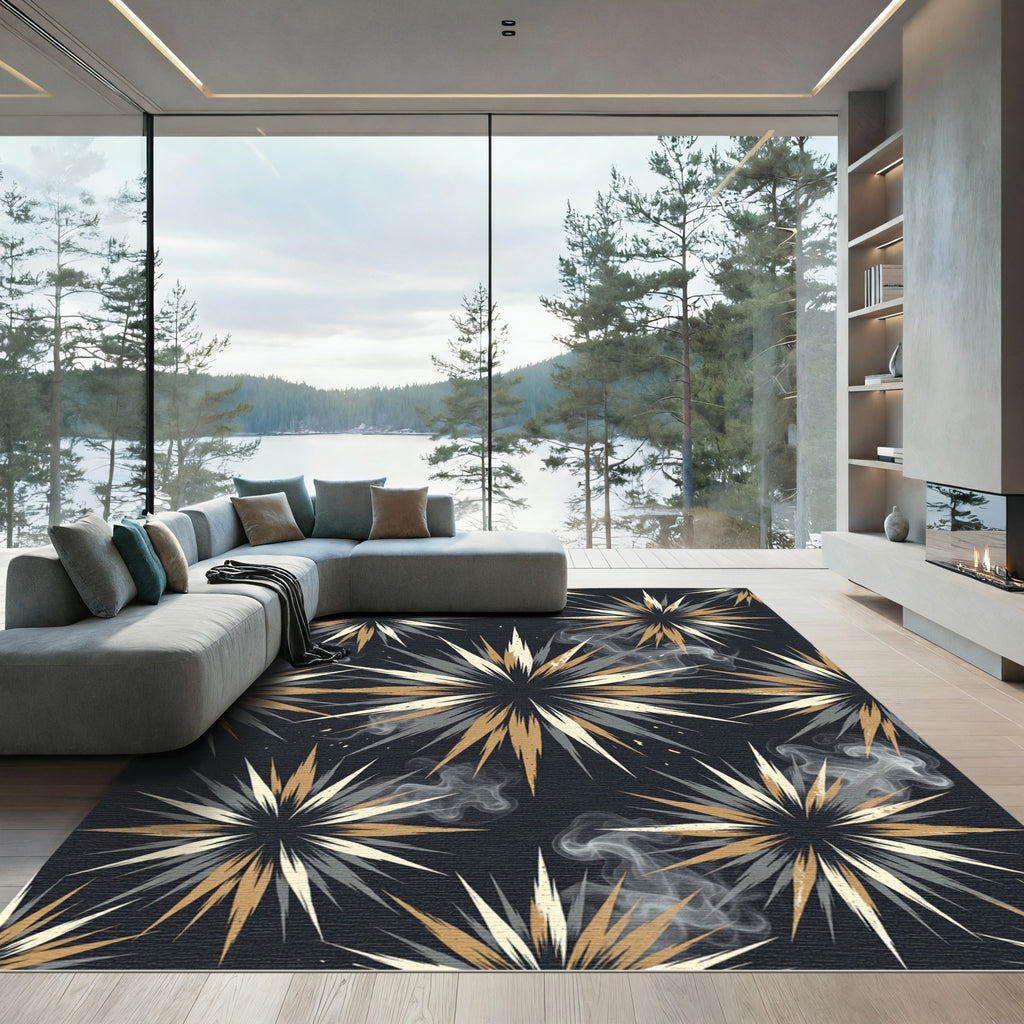 Modern Gold and Gray Starburst Rug