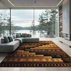 Golden Brown Ethnic Tribal Stairs Rug