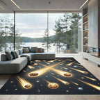 Golden Meteor Shower Celestial Scene Rug