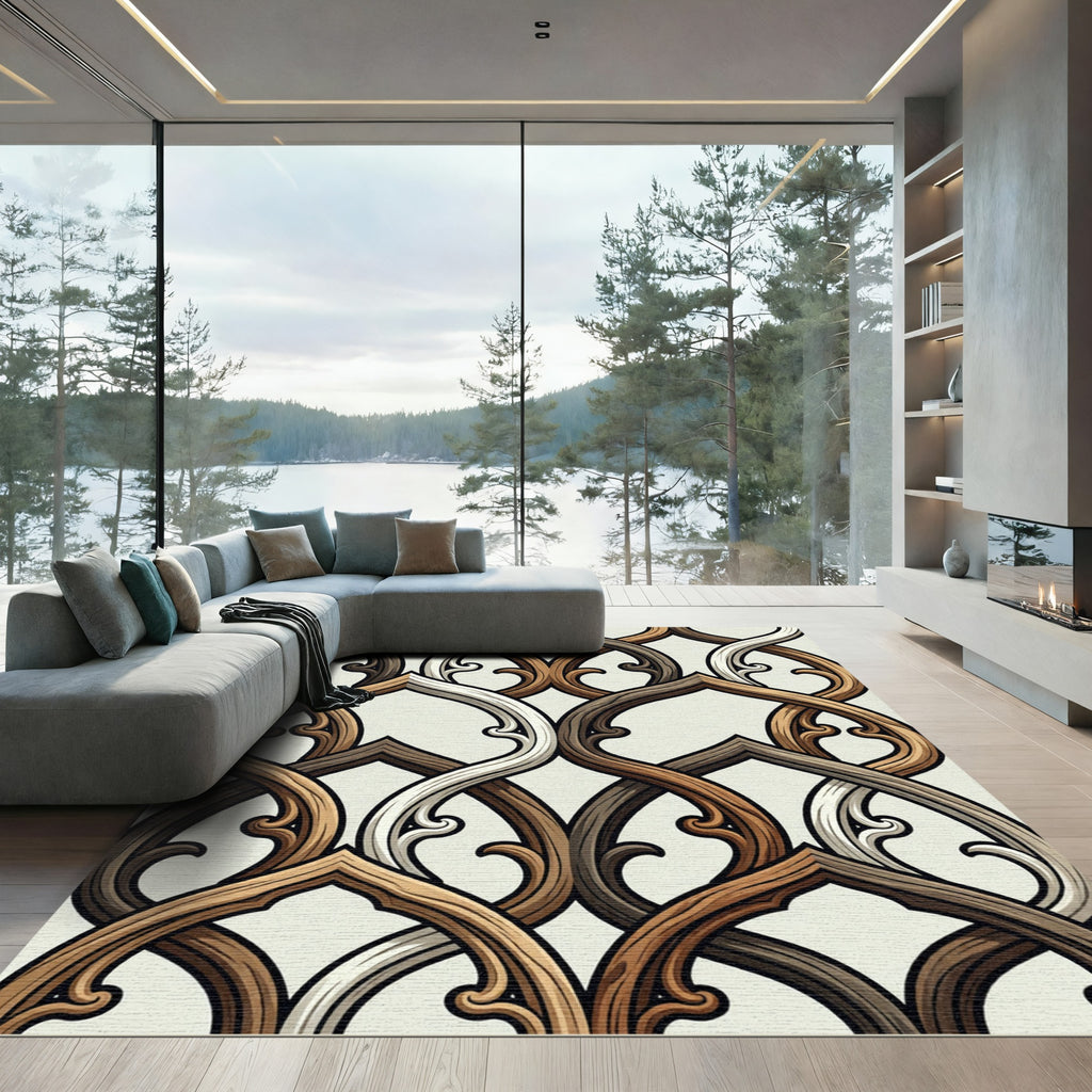 Elegant Brown Interlocking Lattice Rug