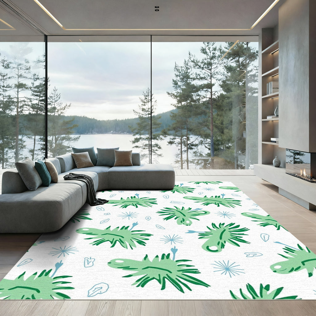 Green Spiky Creatures Whimsical Repeat Rug