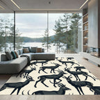 Modern Charcoal Black Antelope Silhouette Rug