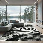 Black White Ink Wash Swirl Rug
