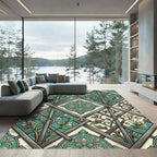 Teal Trellis Floral Lattice Medallion Rug