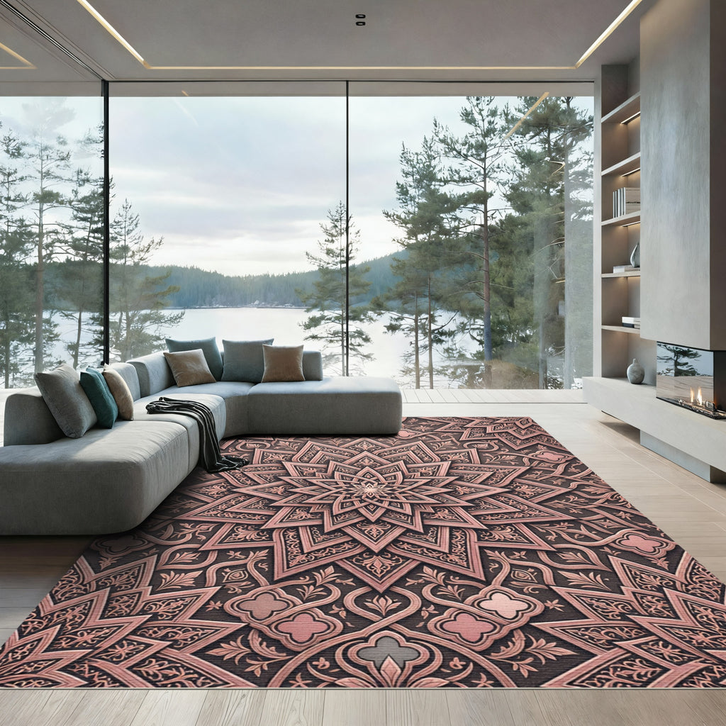 Rose Gold Geometric Star Medallion Rug