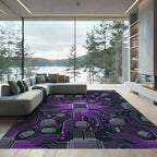 Cyber Circuit Neon Violet Tech Grid Rug