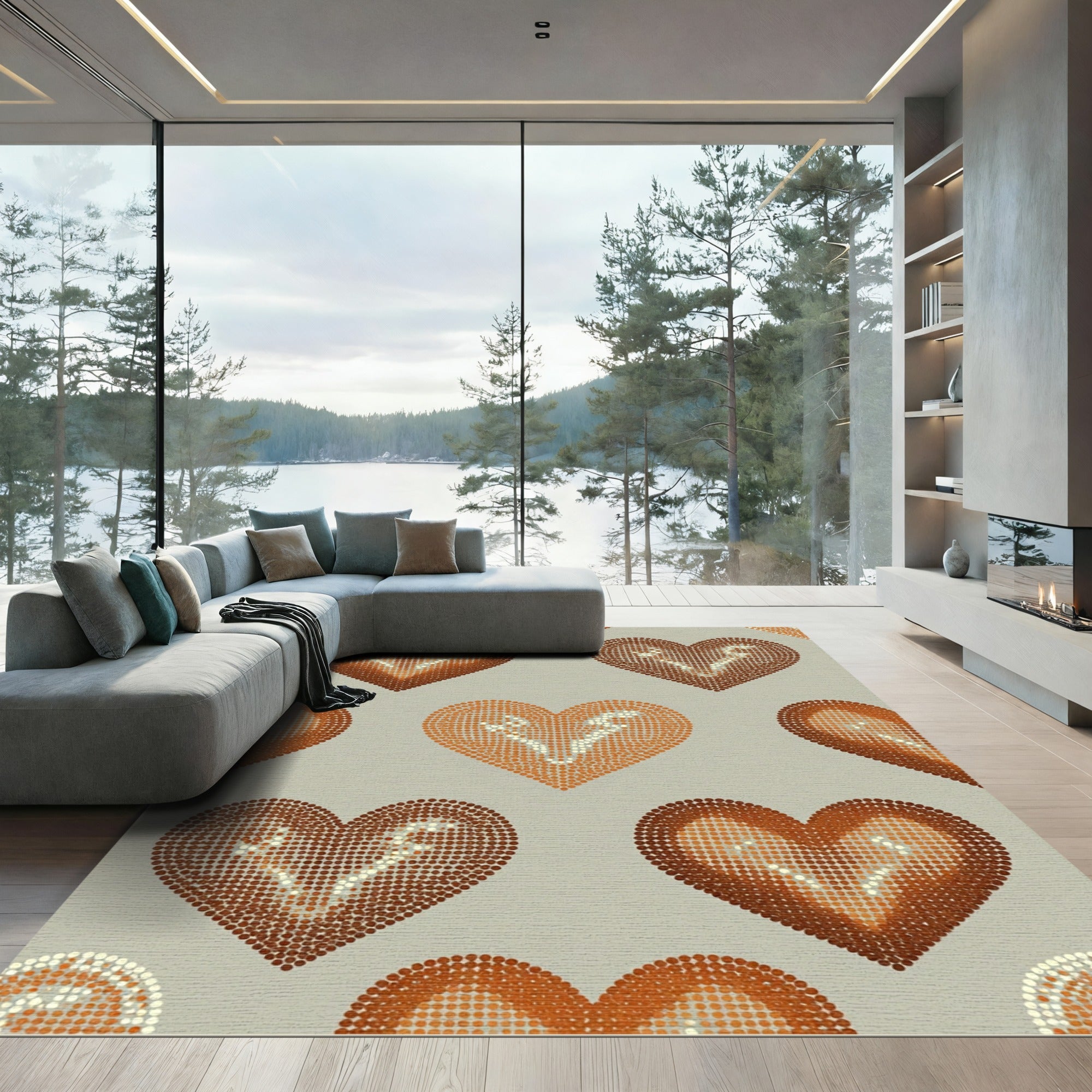 Retro Dotted Heart Gradient Rug
