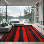 Bold Red Black Stripe Composition Rug