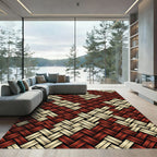 Red Gold Woven Basketweave Texture Rug