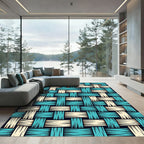 Teal and Cream Interwoven Woven Check Rug