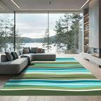 Coastal Blue Green Wavy Stripes Rug