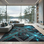 Neon Cyber Circuit Grid Tech Rug