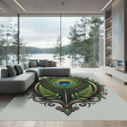 Ornate Emerald Peacock Feather Medallion Rug