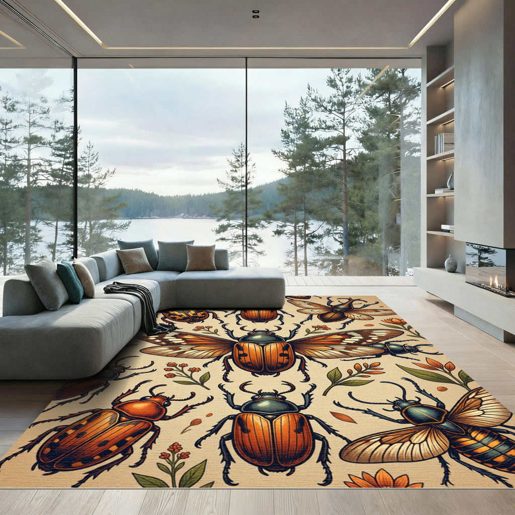 Vintage Amber Entomology Beetle Herbarium Rug
