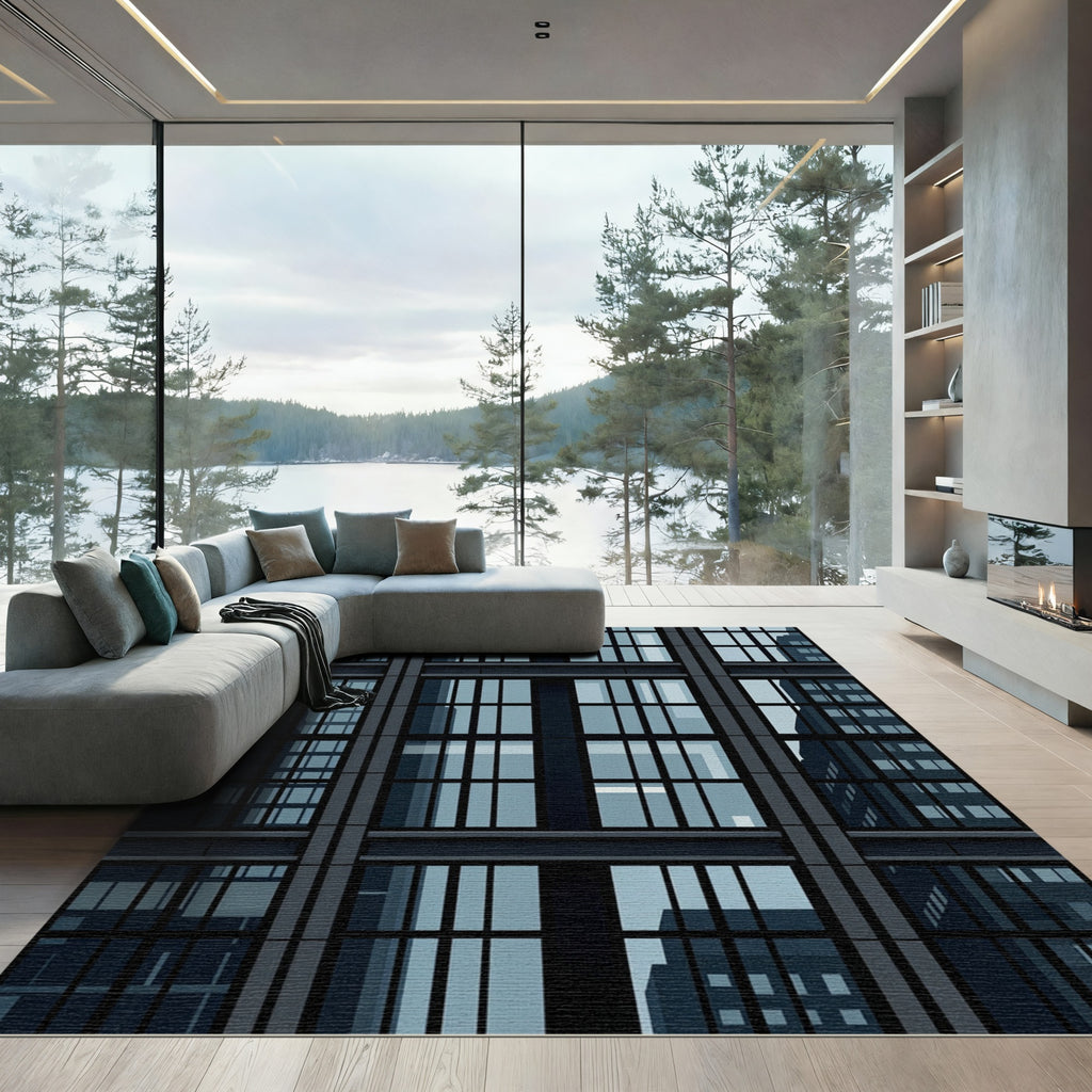 Urban Grid Window Reflections Rug