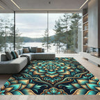 Teal Gold Intricate Medallion Floral Rug