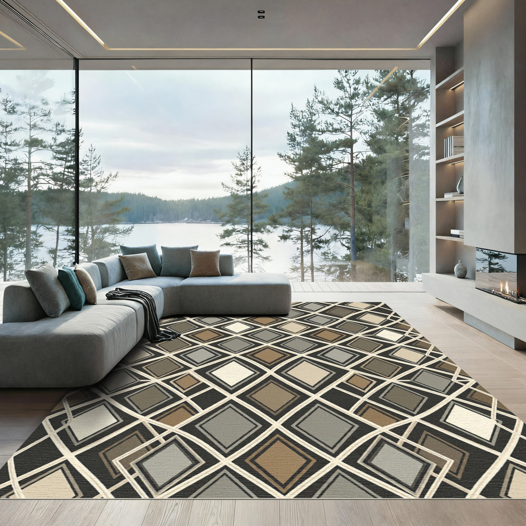 Earthy Diamond Lattice Overlay Rug