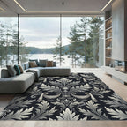 Ornate Black Silver Acanthus Scroll Rug