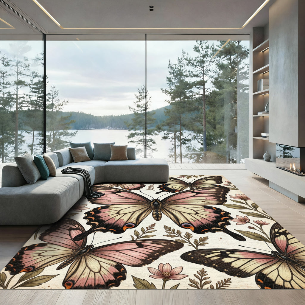 Ethereal Pink Butterfly Botanical Garden Rug