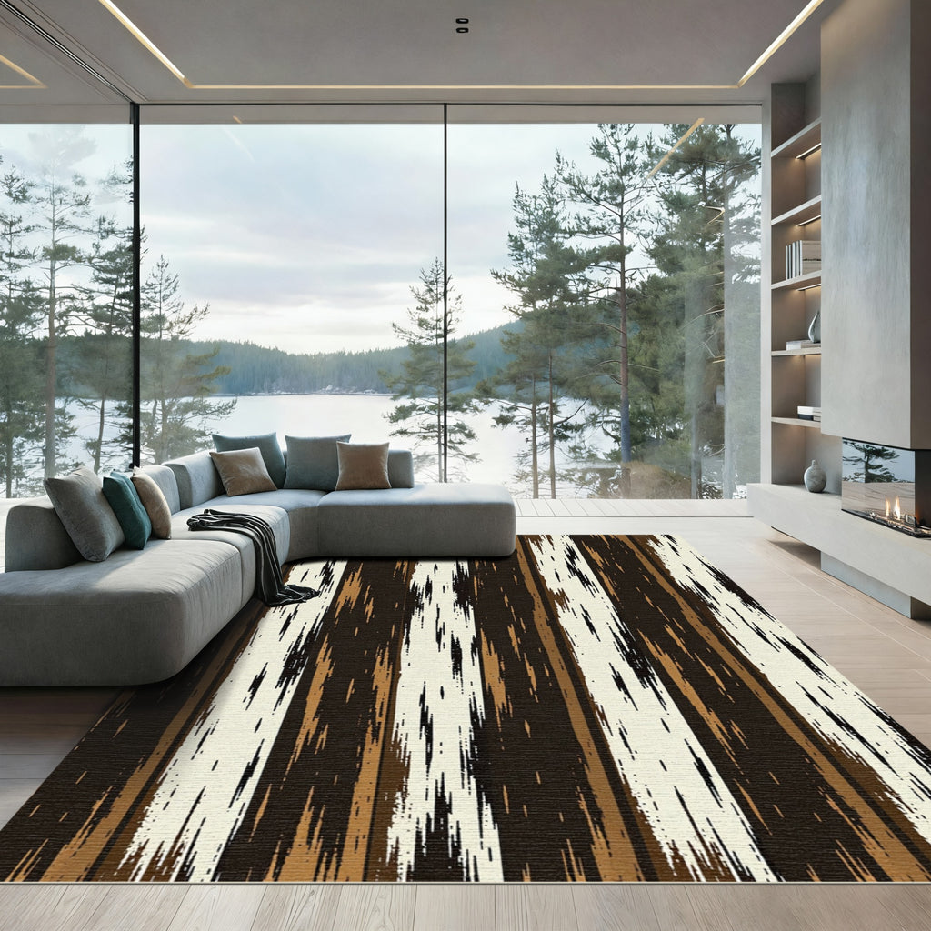 Distressed Vertical Wood Grain Stripes Rug
