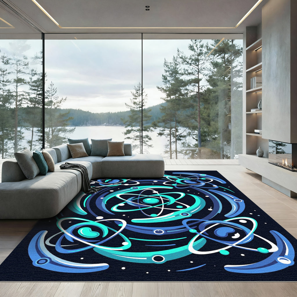 Deep Blue Atomic Orbit Cluster Rug