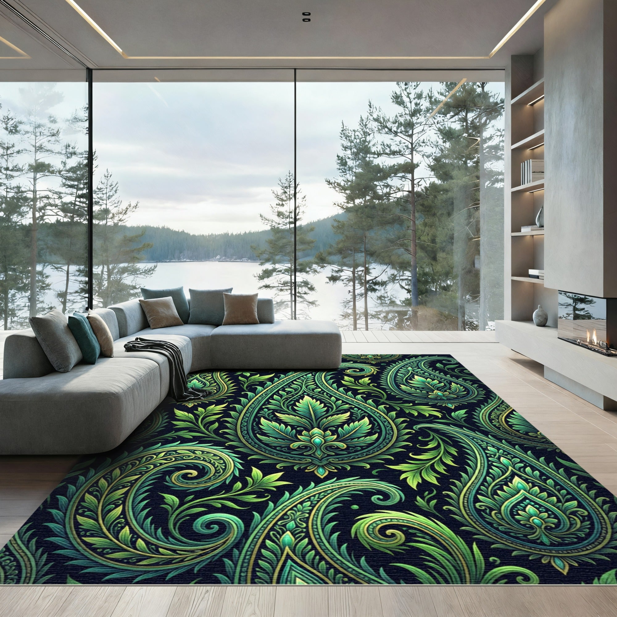 Emerald Green Intricate Paisley Floral Rug