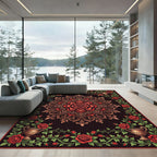 Rich Red Rose Floral Vine Mandala Rug