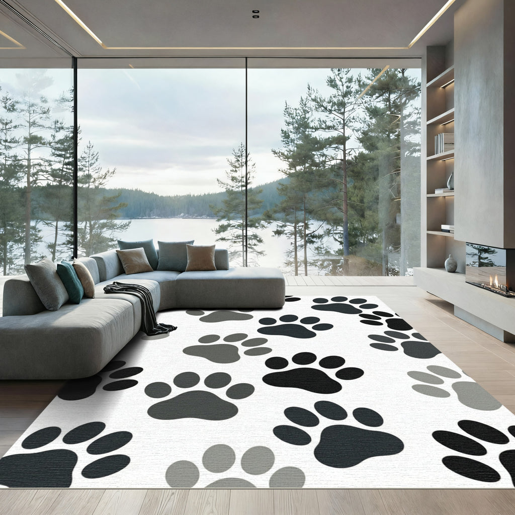 Playful Monochrome Animal Paw Footprints Rug