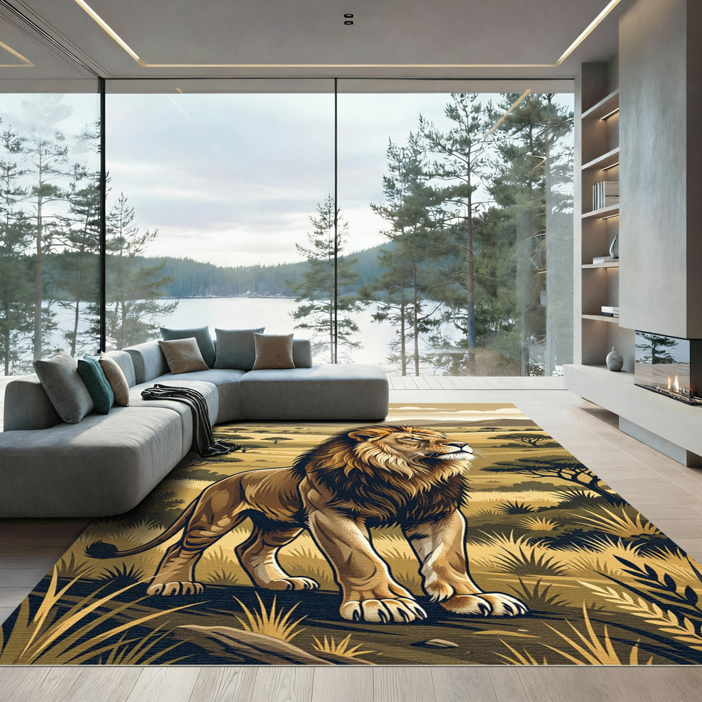 Majestic Lion Savannah Wildlife Rug