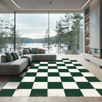 Dark Green White Checkerboard Grunge Texture Rug