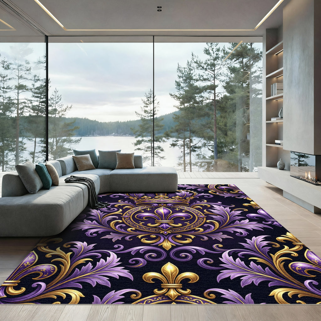 Royal Purple and Gold Fleur-de-lis Rug