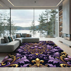 Royal Purple and Gold Fleur-de-lis Rug