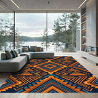 Bold Geometric Diamond Aztec Navy Gold Rug