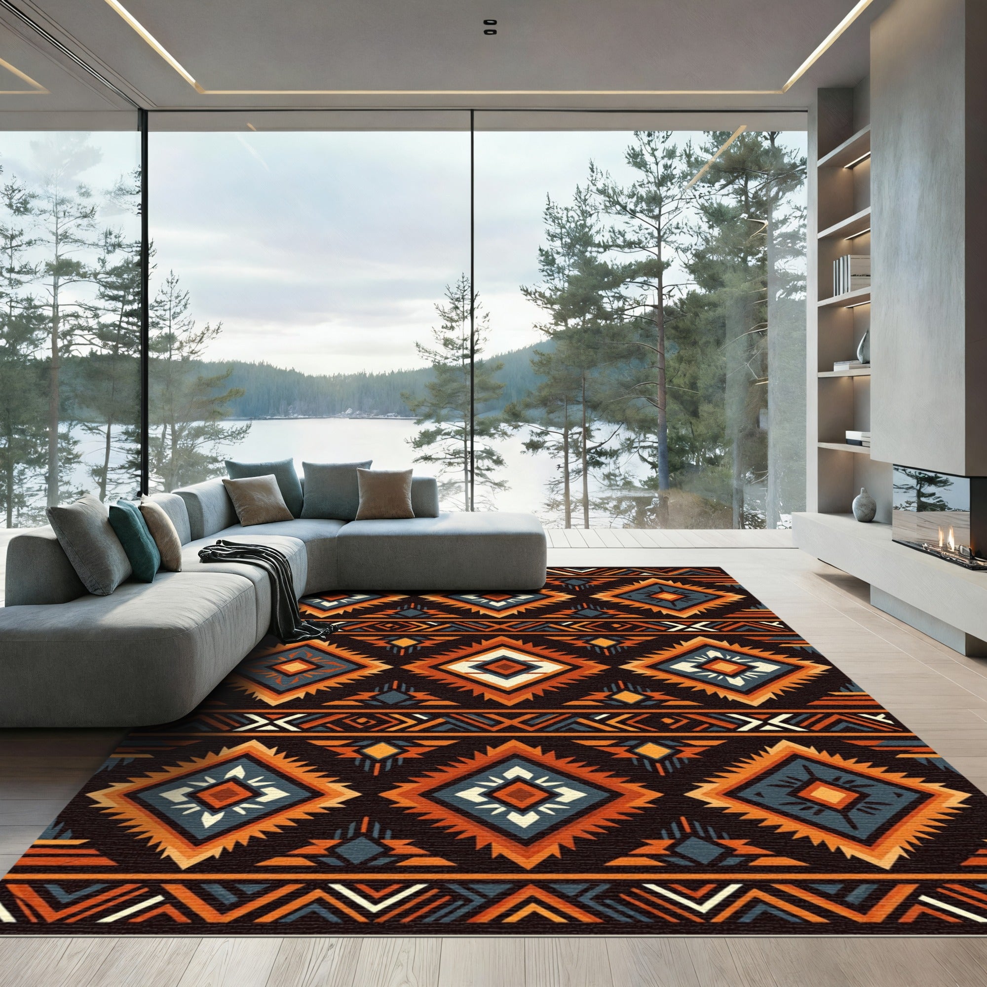 Bold Earthy Geometric Diamond Rug