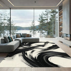 Bold Black Minimalist Ink Swirl Rug