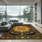 Golden Lotus Mandala with Fish Accents Rug