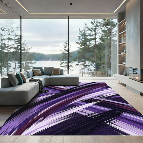 Abstract Deep Purple Painted Brushstroke Rug