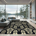 Elegant Black and Cream Damask Scroll Rug