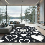 Monochrome Heart Collage Black White Art Rug