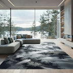 Monochrome Misty Forest River Landscape Rug