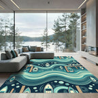 Teal Nautical Boat Dock Rippling Waves Rug