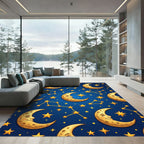 Whimsical Celestial Crescent Moon Night Sky Rug