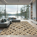 Brown and Beige Intertwined Geometric Weave Rug
