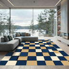 Dimensional Navy and Sand Geometric Squares Rug