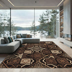Rich Brown Geometric Arabesque Medallion Rug