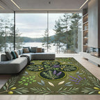 Botanical Olive Herbaceous Medallion Green Rug