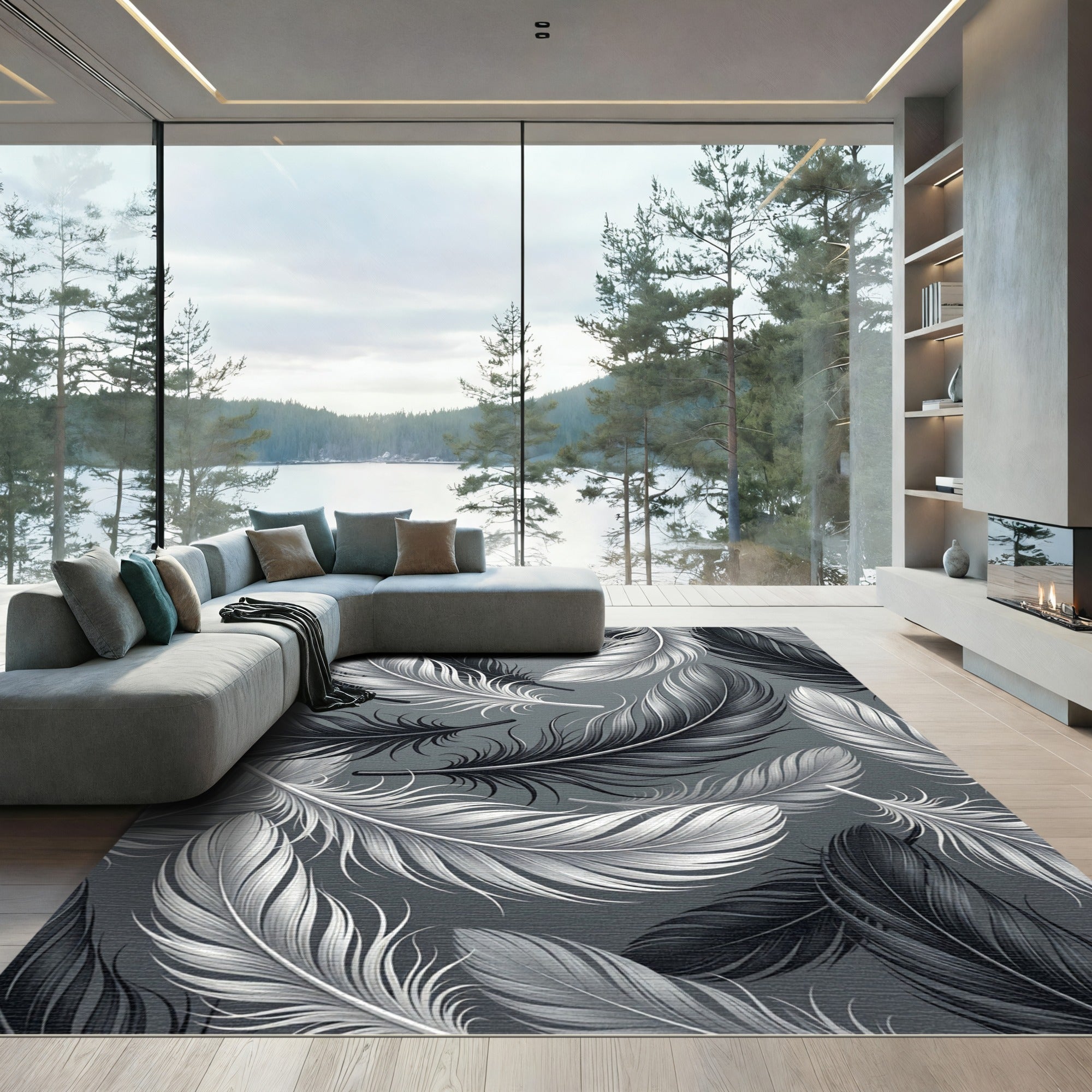 Monochromatic Feather Cascade Rug