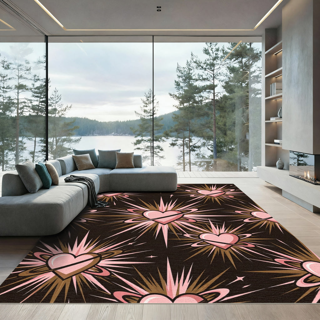 Pink Heart Cosmic Burst Rug