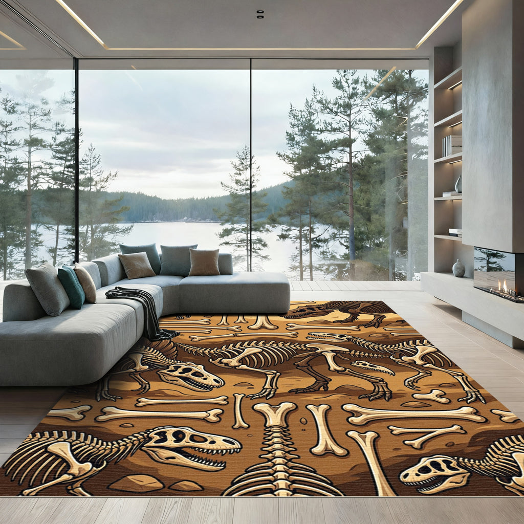 Dinosaur Skeleton Fossil Amber Earth Rug